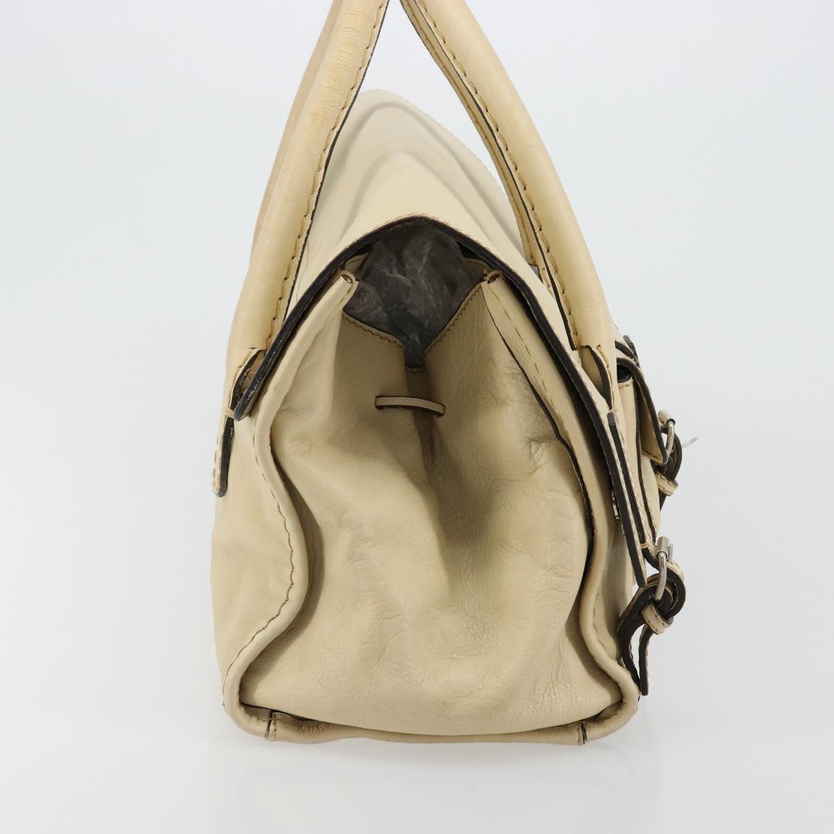 Chloe Edith Boston Bag Leather Beige Silver Auth bs30503