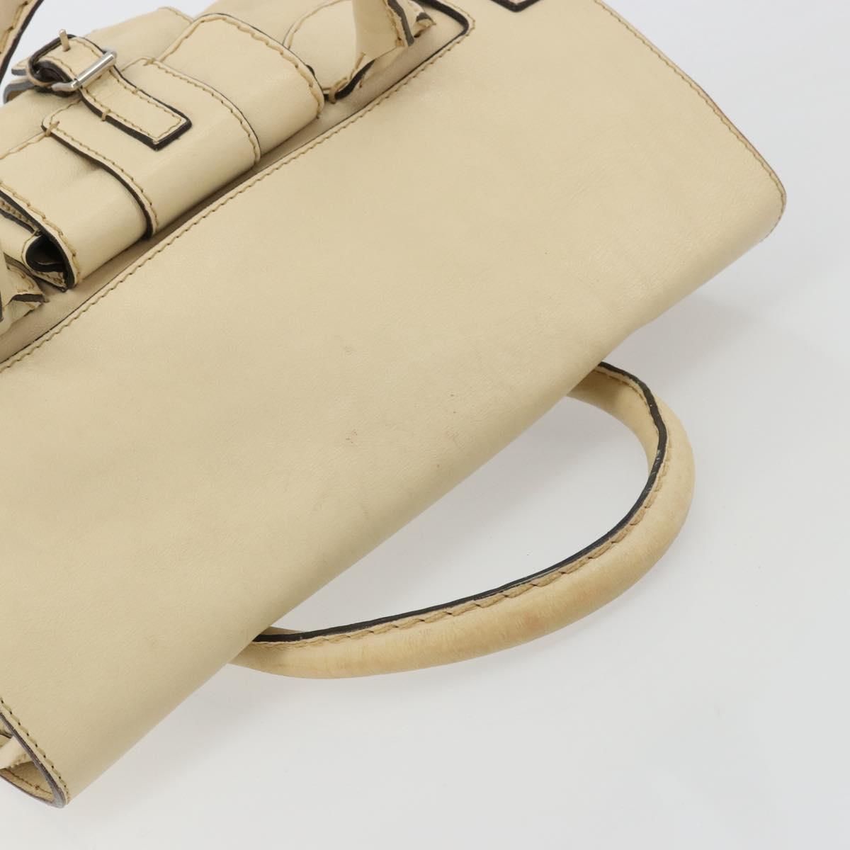 Chloe Edith Boston Bag Leather Beige Silver Auth bs30503