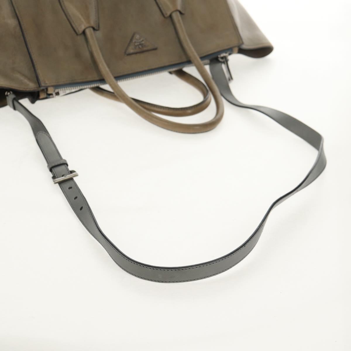 PRADA Tote Bag Leather 2way Gray Silver Auth bs30504