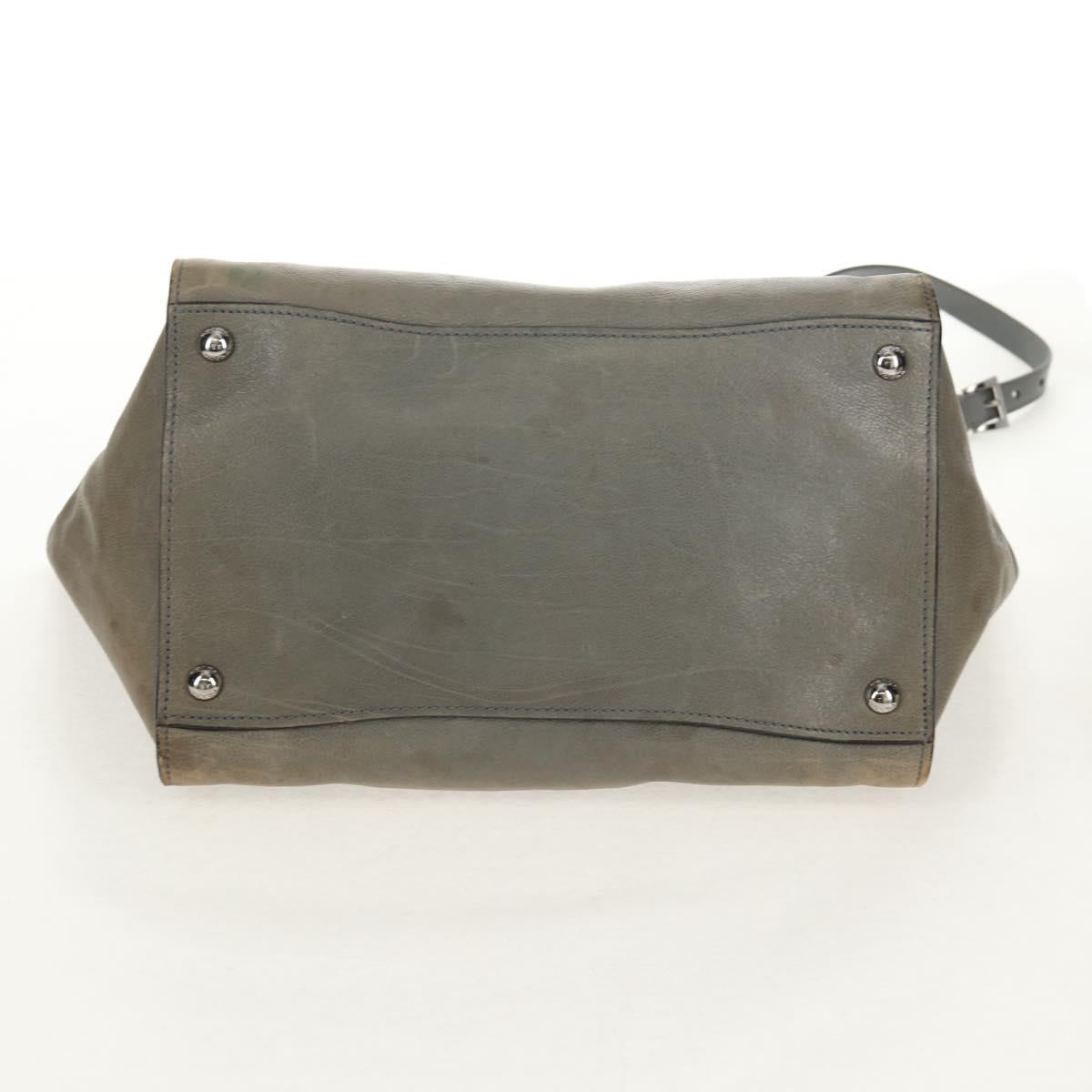 PRADA Tote Bag Leather 2way Gray Silver Auth bs30504