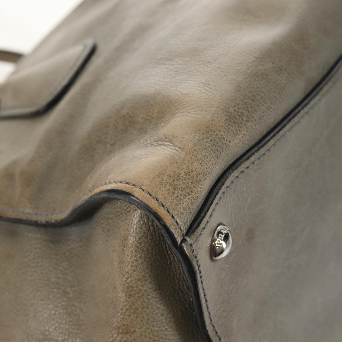 PRADA Tote Bag Leather 2way Gray Silver Auth bs30504