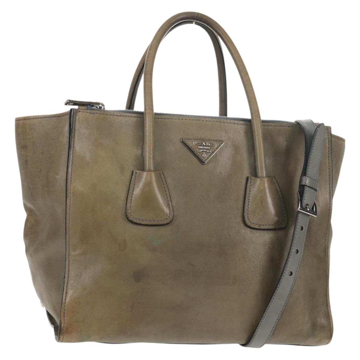 PRADA Tote Bag Leather 2way Gray Silver Auth bs30504