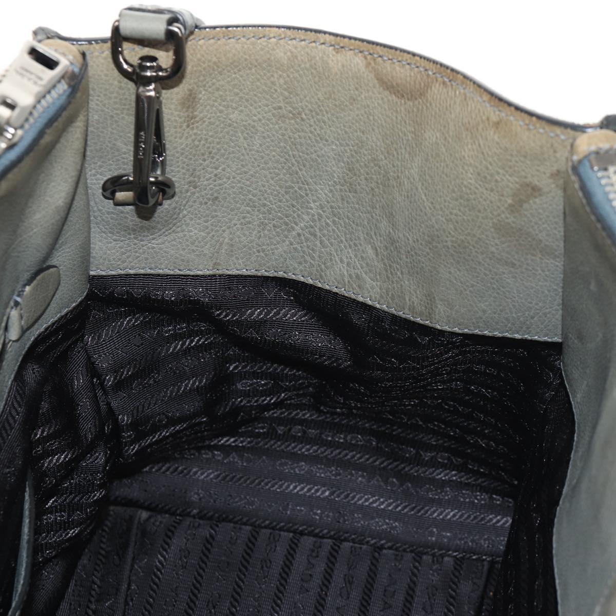 PRADA Tote Bag Leather 2way Gray Silver Auth bs30504