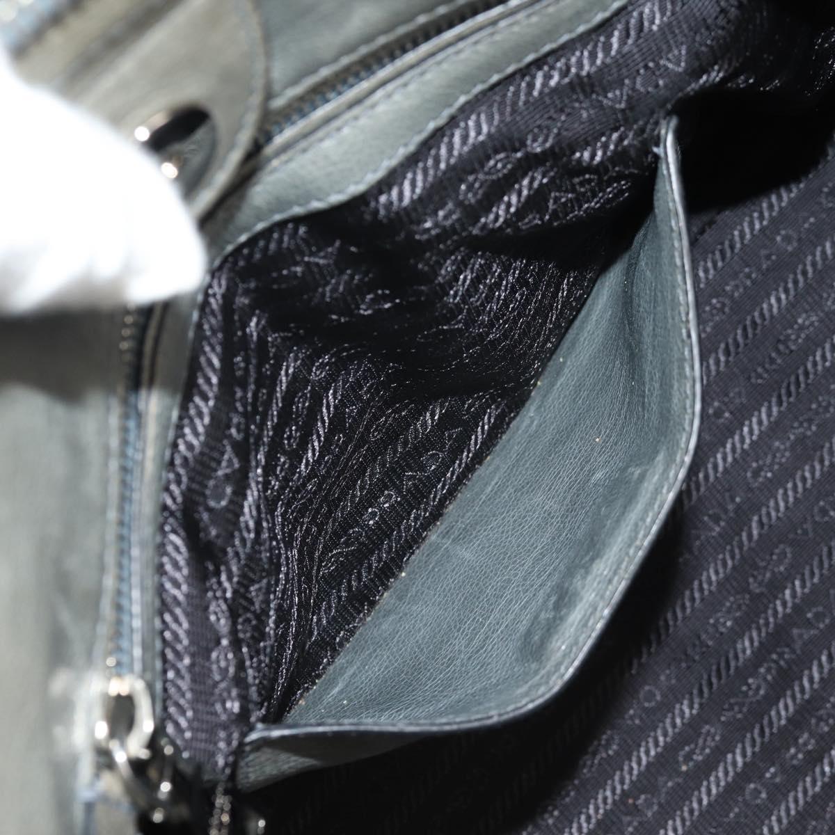 PRADA Tote Bag Leather 2way Gray Silver Auth bs30504