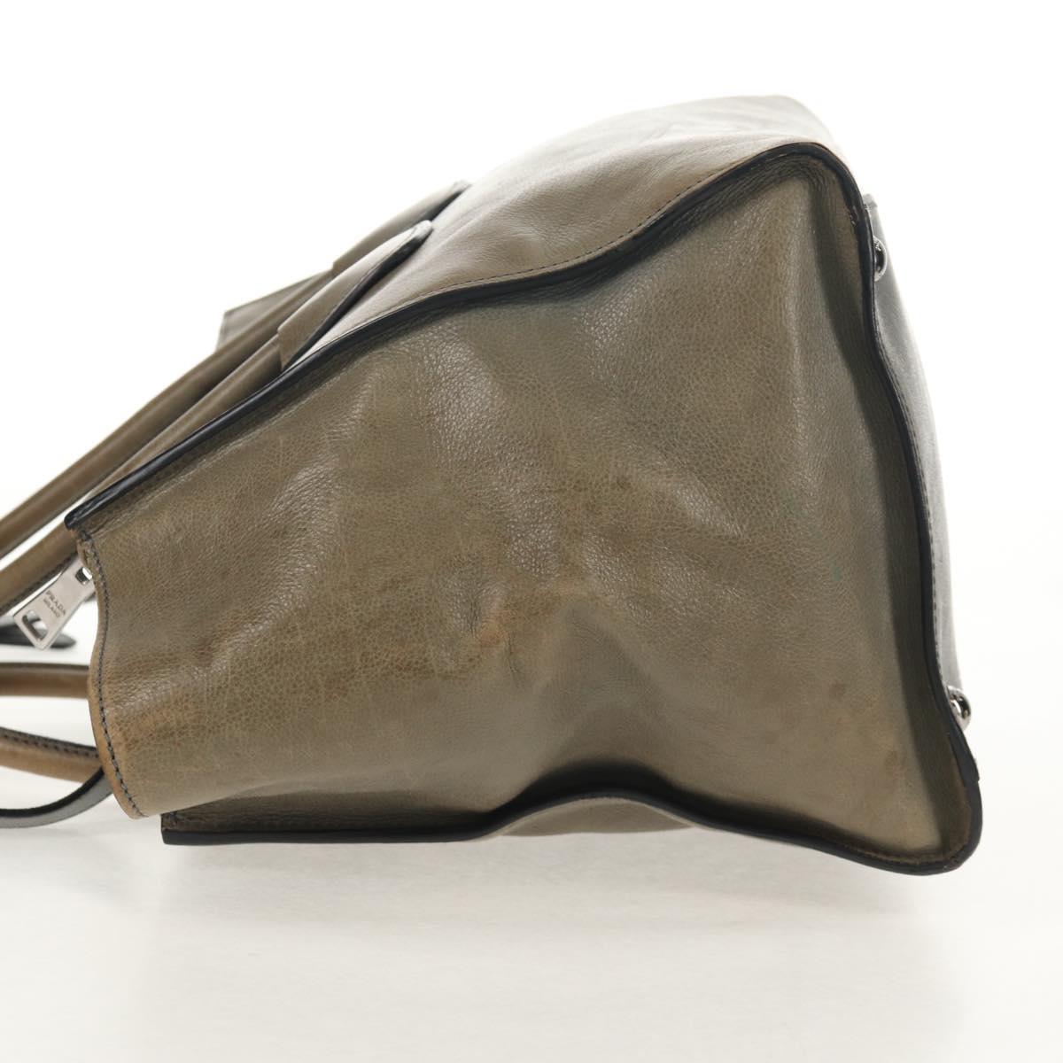 PRADA Tote Bag Leather 2way Gray Silver Auth bs30504