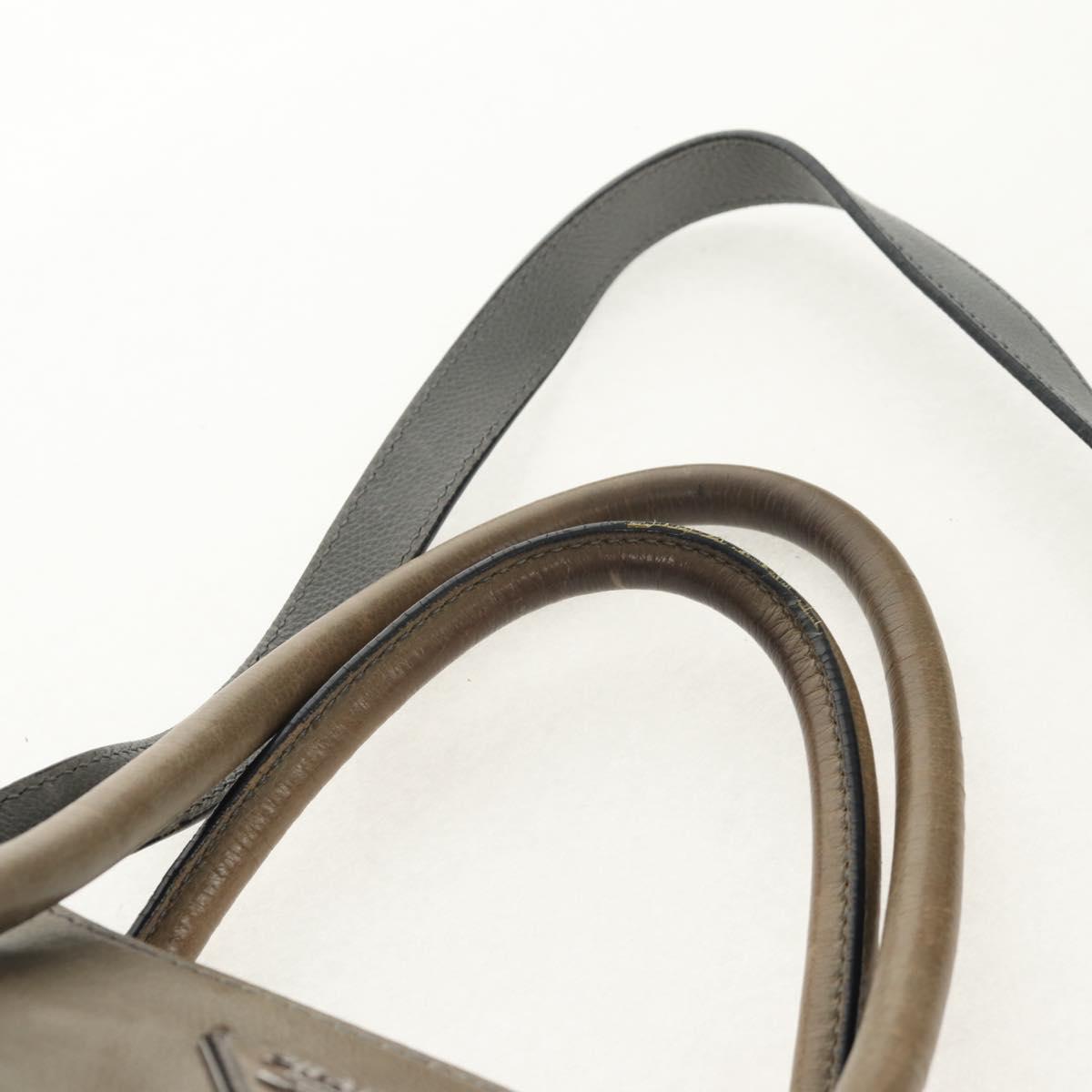 PRADA Tote Bag Leather 2way Gray Silver Auth bs30504
