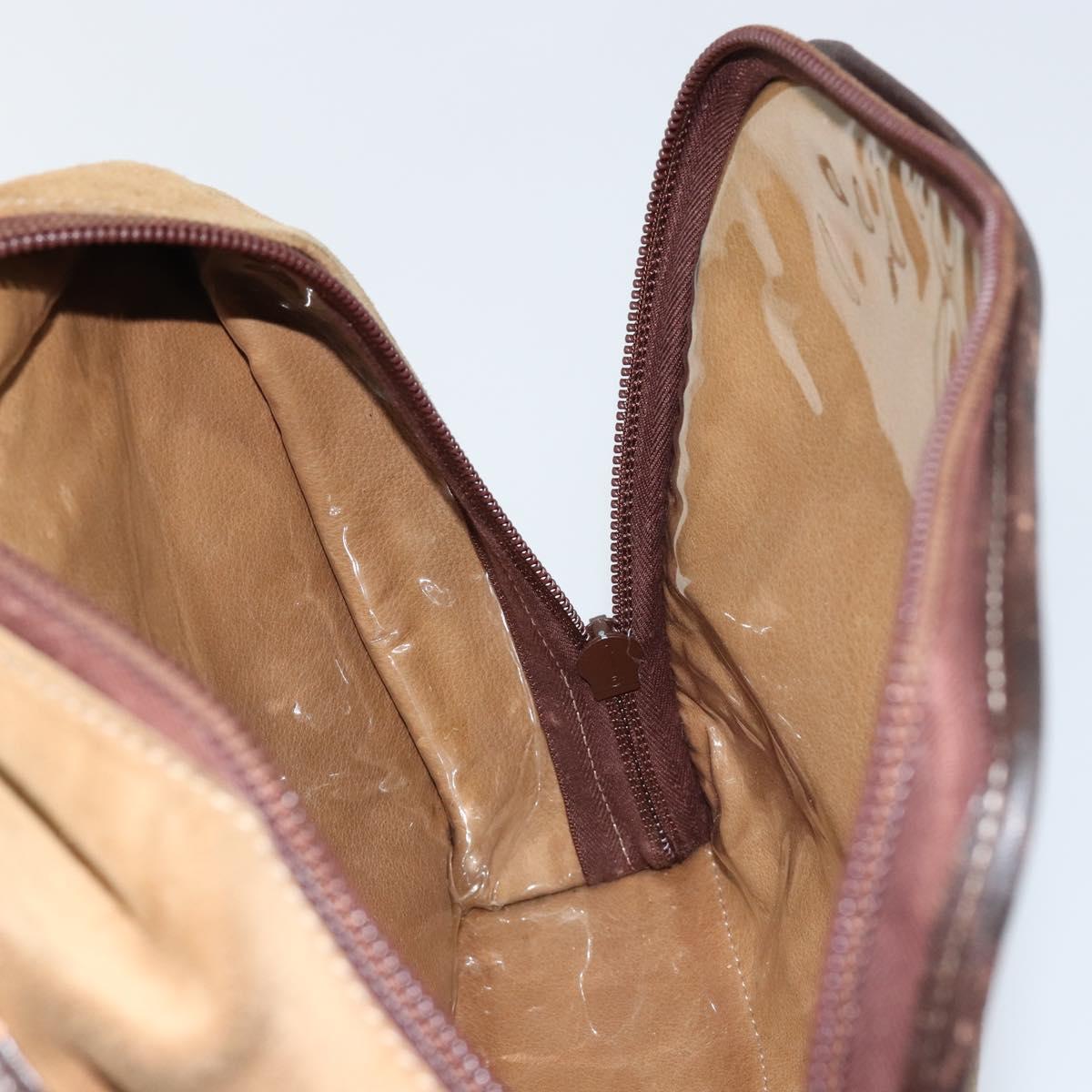 LOEWE Anagram Clutch Bag Leather Suede Brown Gold Auth bs30507