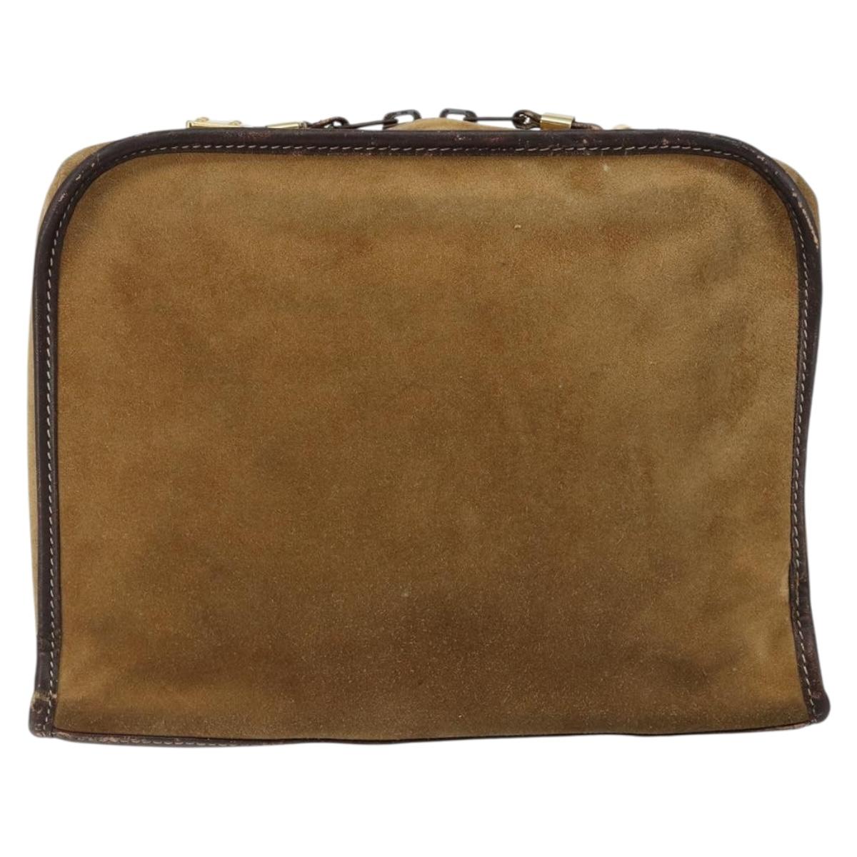LOEWE Anagram Clutch Bag Leather Suede Brown Gold Auth bs30507