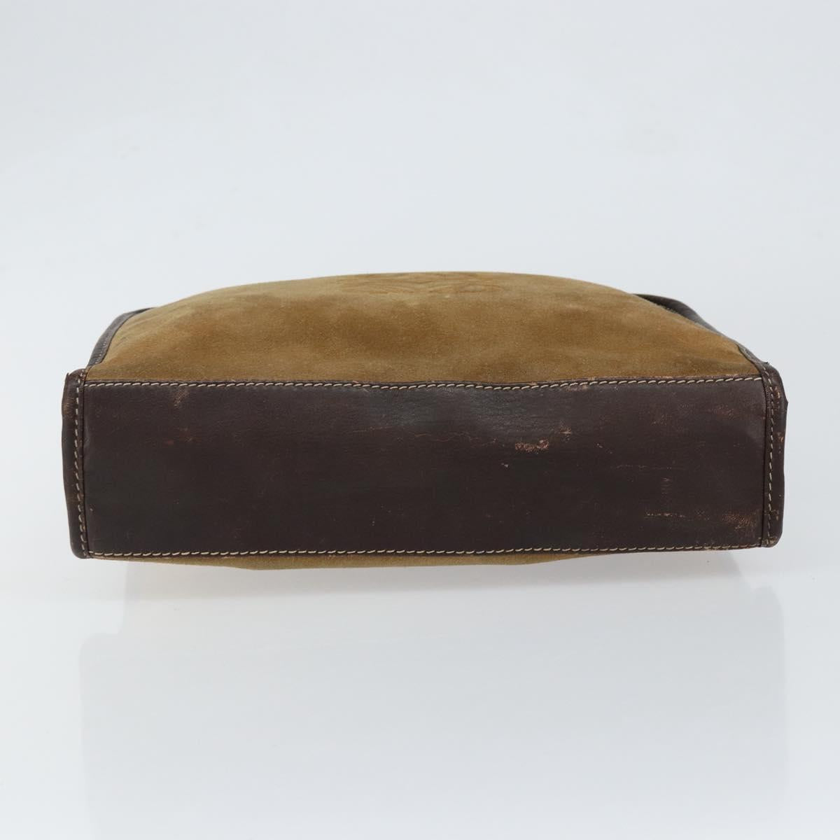 LOEWE Anagram Clutch Bag Leather Suede Brown Gold Auth bs30507