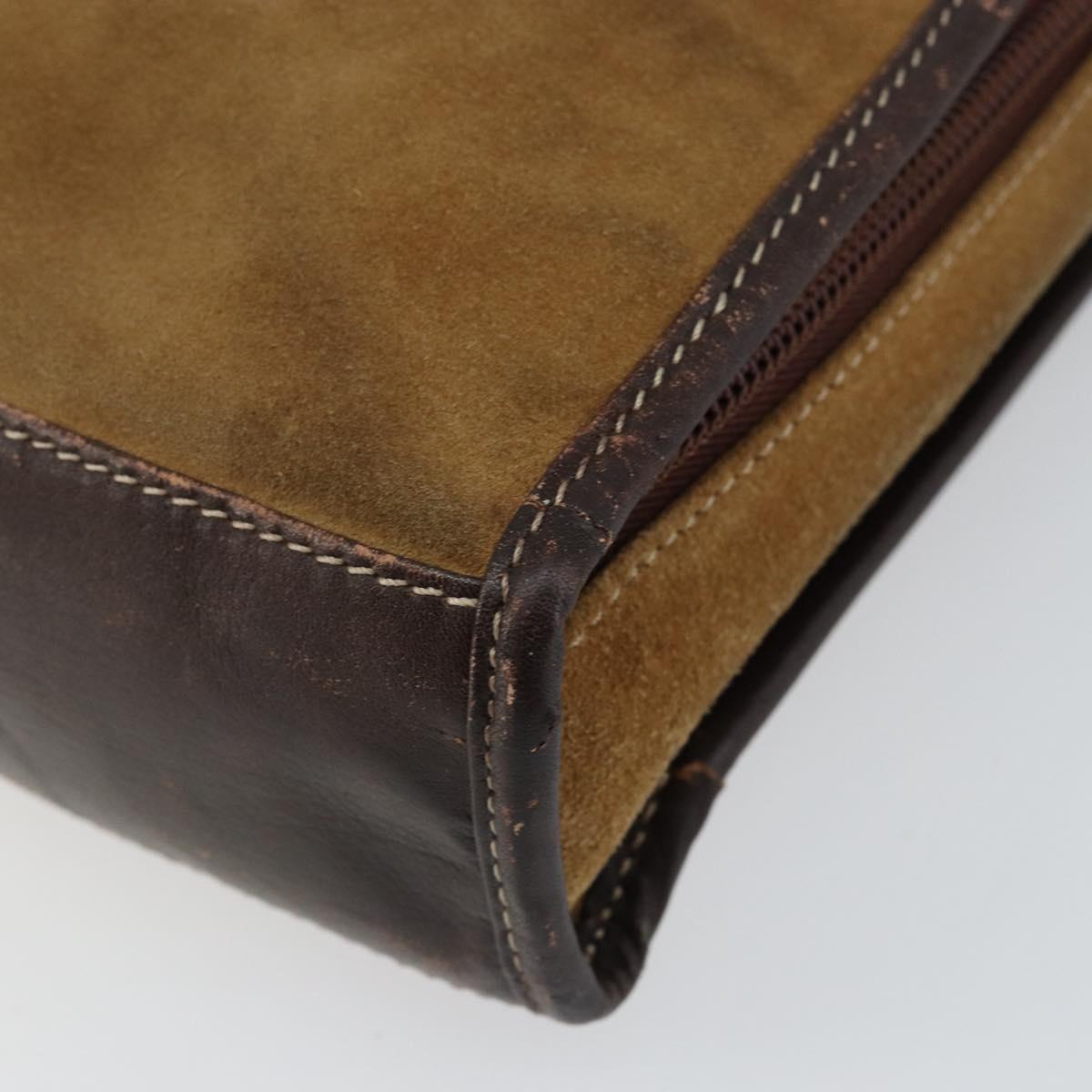 LOEWE Anagram Clutch Bag Leather Suede Brown Gold Auth bs30507