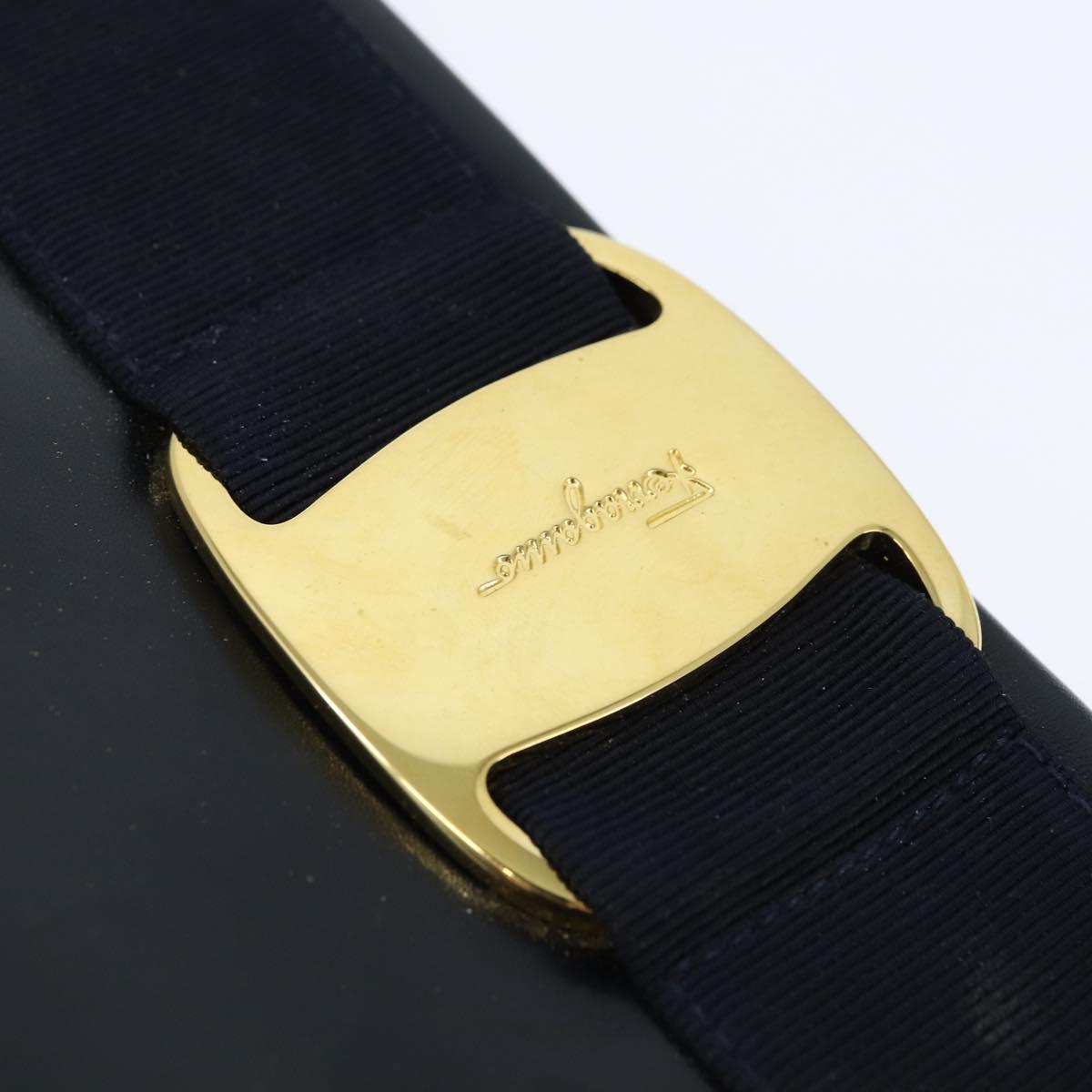 Salvatore Ferragamo Vala Shoulder Bag Leather Navy Gold Auth bs30511