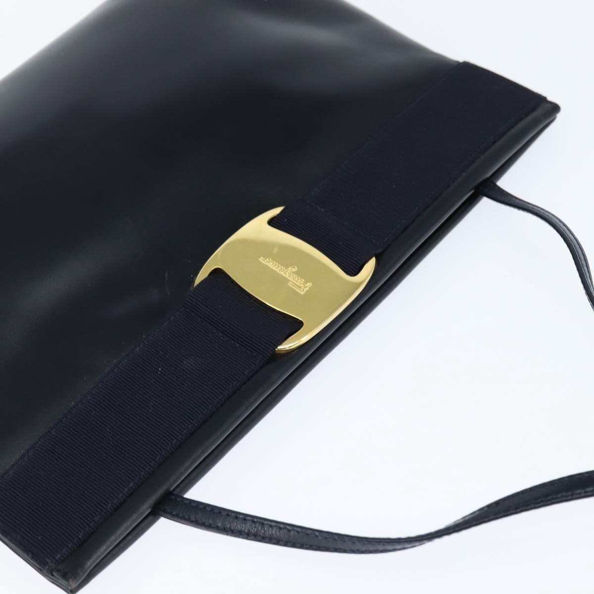 Salvatore Ferragamo Vala Shoulder Bag Leather Navy Gold Auth bs30511