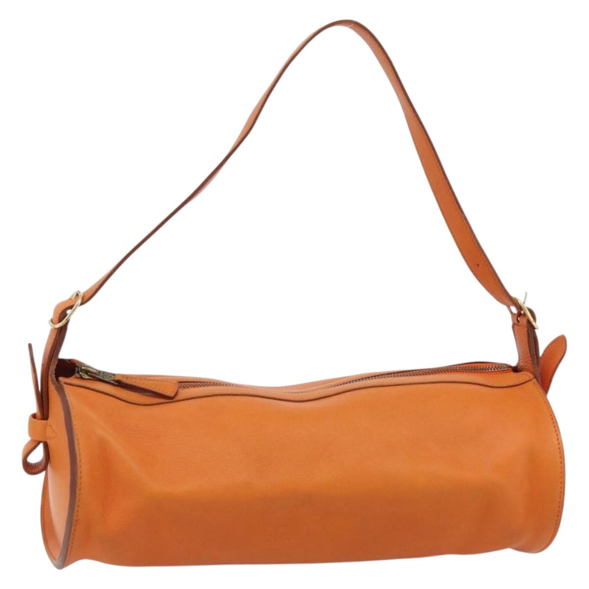 HERMES Doremi Shoulder Bag Leather Orange Gold Auth bs30512