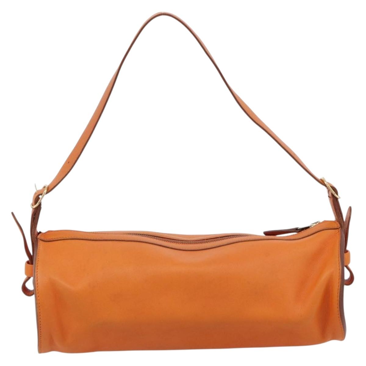 HERMES Doremi Shoulder Bag Leather Orange Gold Auth bs30512