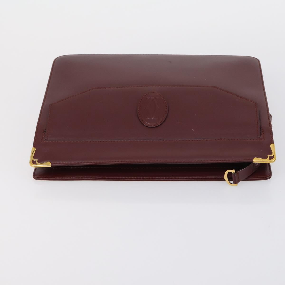 CARTIER Must Line Clutch Bag Leather 4 Set Bordeaux Gold Auth bs30524