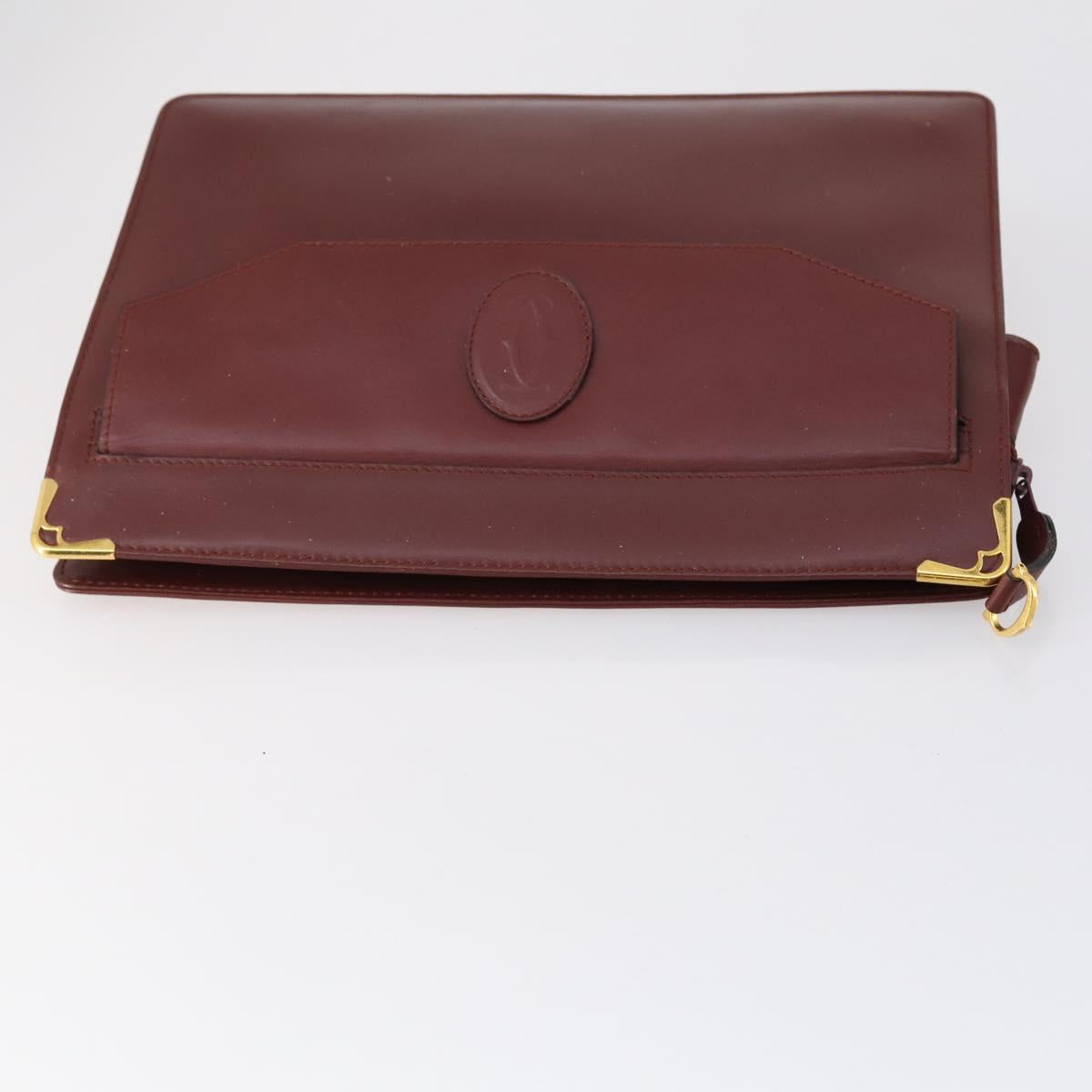 CARTIER Must Line Clutch Bag Leather 4 Set Bordeaux Gold Auth bs30524