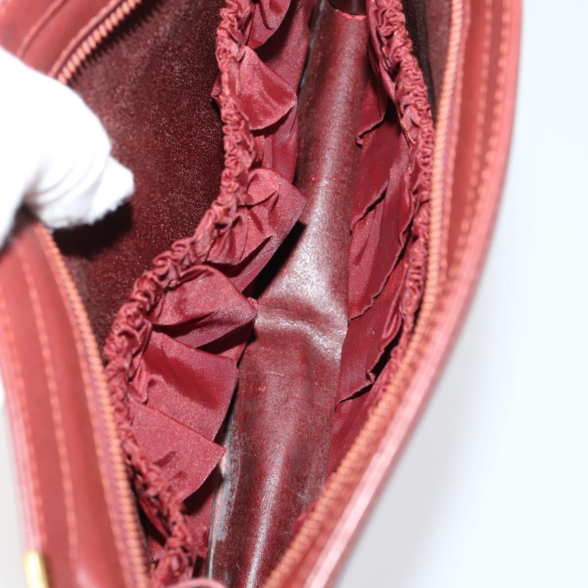 CARTIER Must Line Clutch Bag Leather 4 Set Bordeaux Gold Auth bs30524