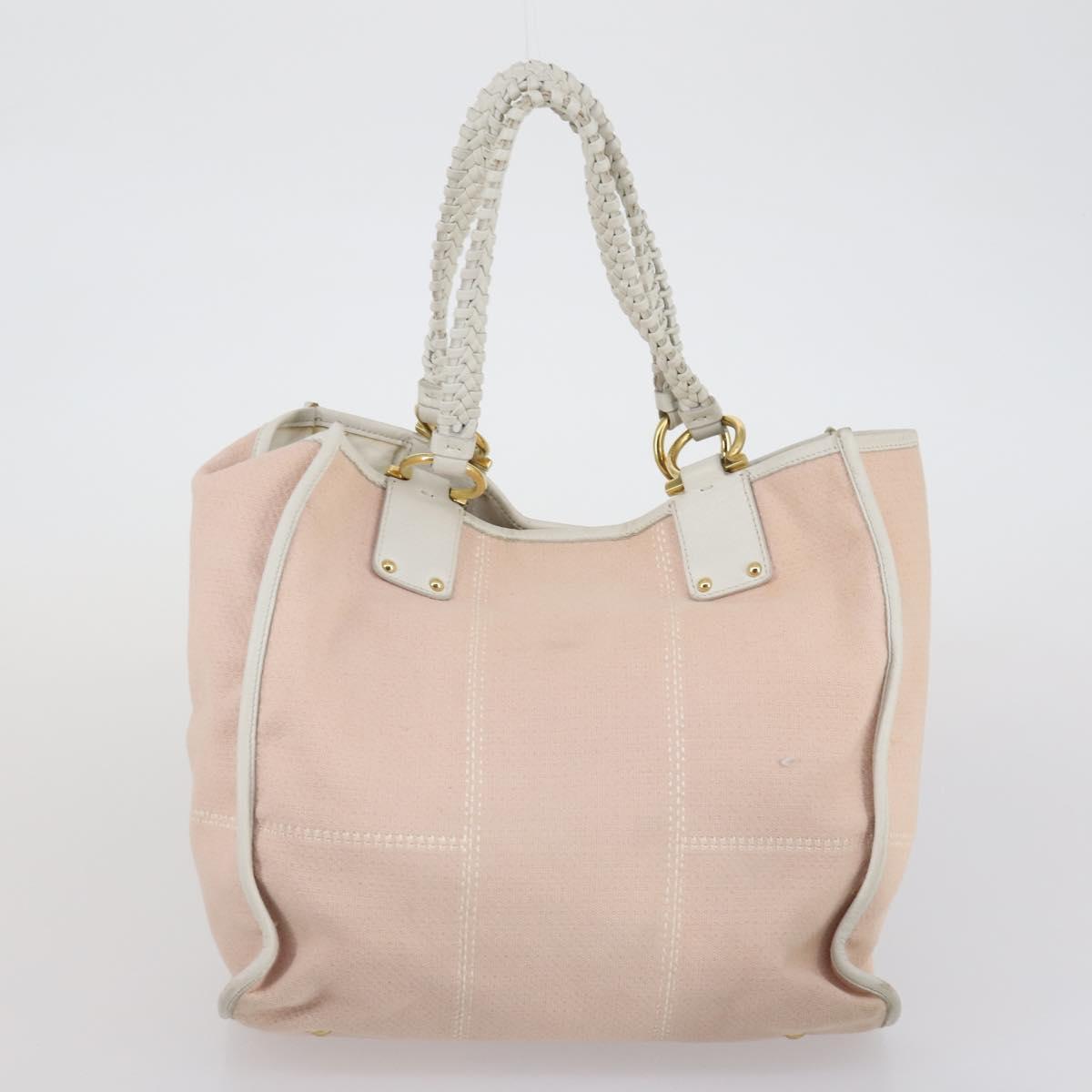 Salvatore Ferragamo Shoulder Bag Canvas 4 Set Pink Khaki white Auth bs30525