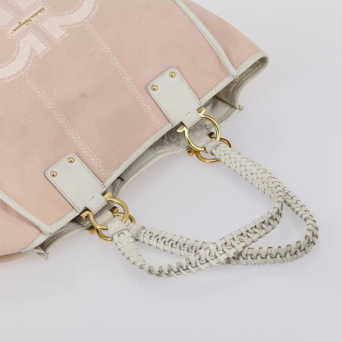 Salvatore Ferragamo Shoulder Bag Canvas 4 Set Pink Khaki white Auth bs30525