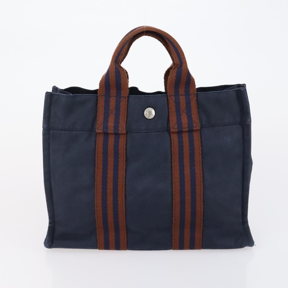 HERMES Tote Bag Canvas 4 Set Black Navy khaki Auth bs30530