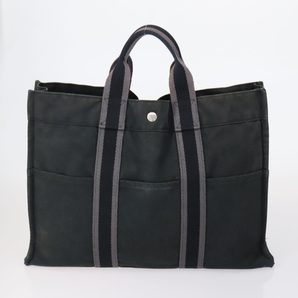 HERMES Tote Bag Canvas 4 Set Black Navy khaki Auth bs30530