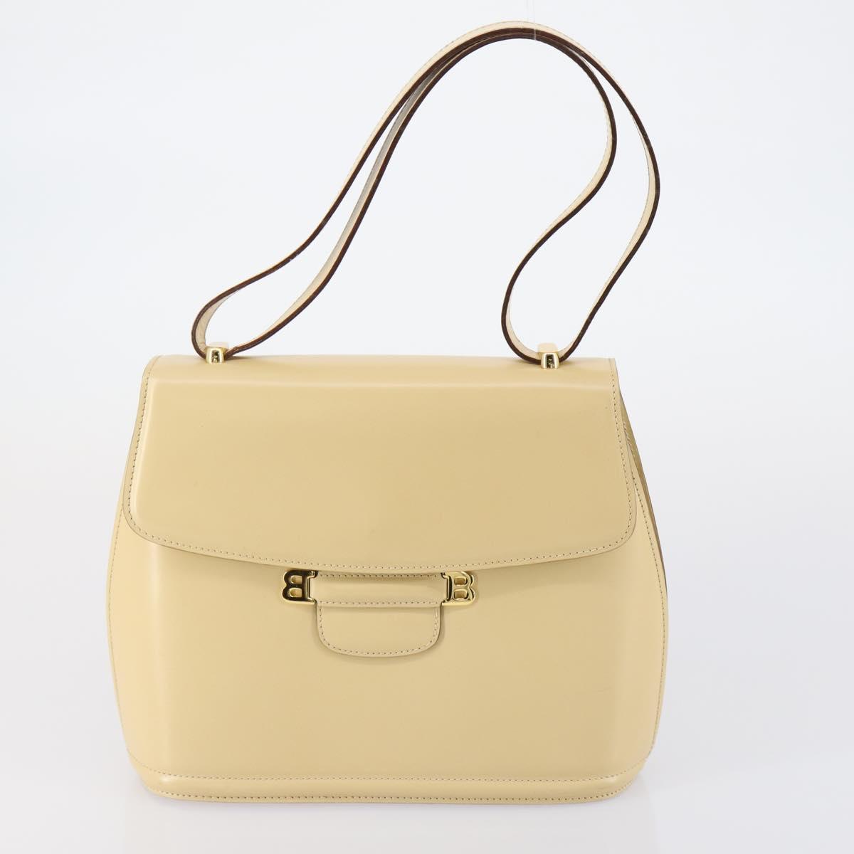 BALLY Shoulder Bag Nylon Leather 4 Set Beige Black Auth bs30531