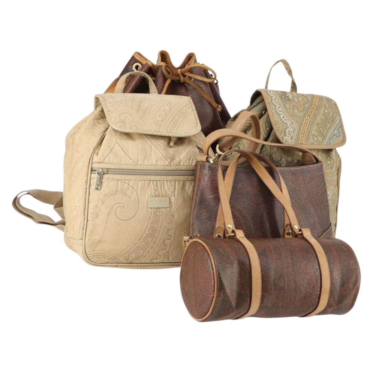 ETRO Paisley Shoulder Bag Nylon PVC 5 Set Beige Brown Auth bs30532