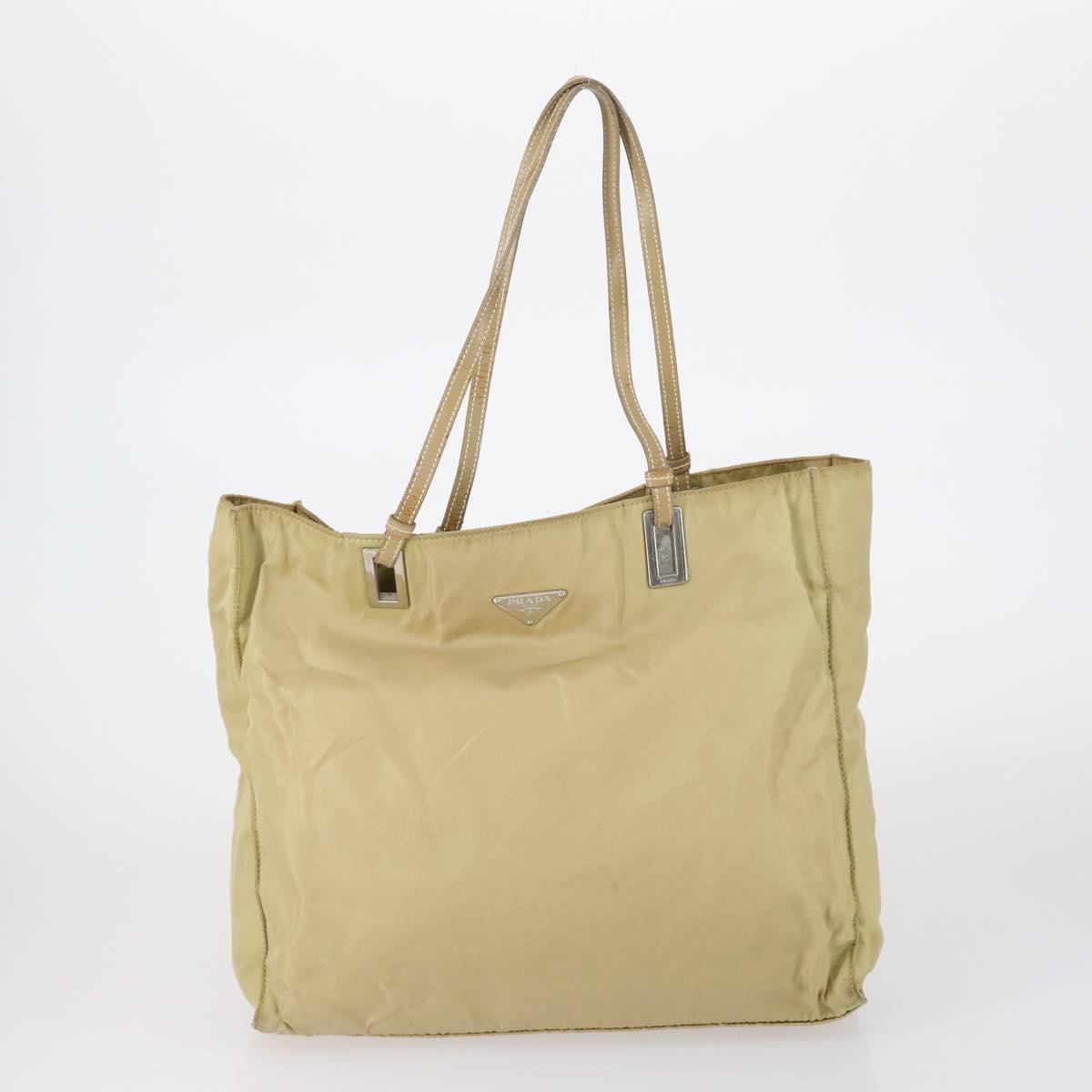 PRADA Tote Bag Nylon Leather 3 Set Beige Black Auth bs30533