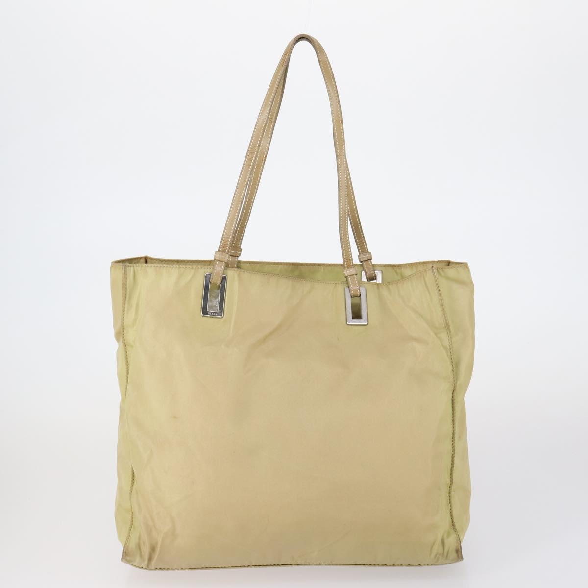PRADA Tote Bag Nylon Leather 3 Set Beige Black Auth bs30533