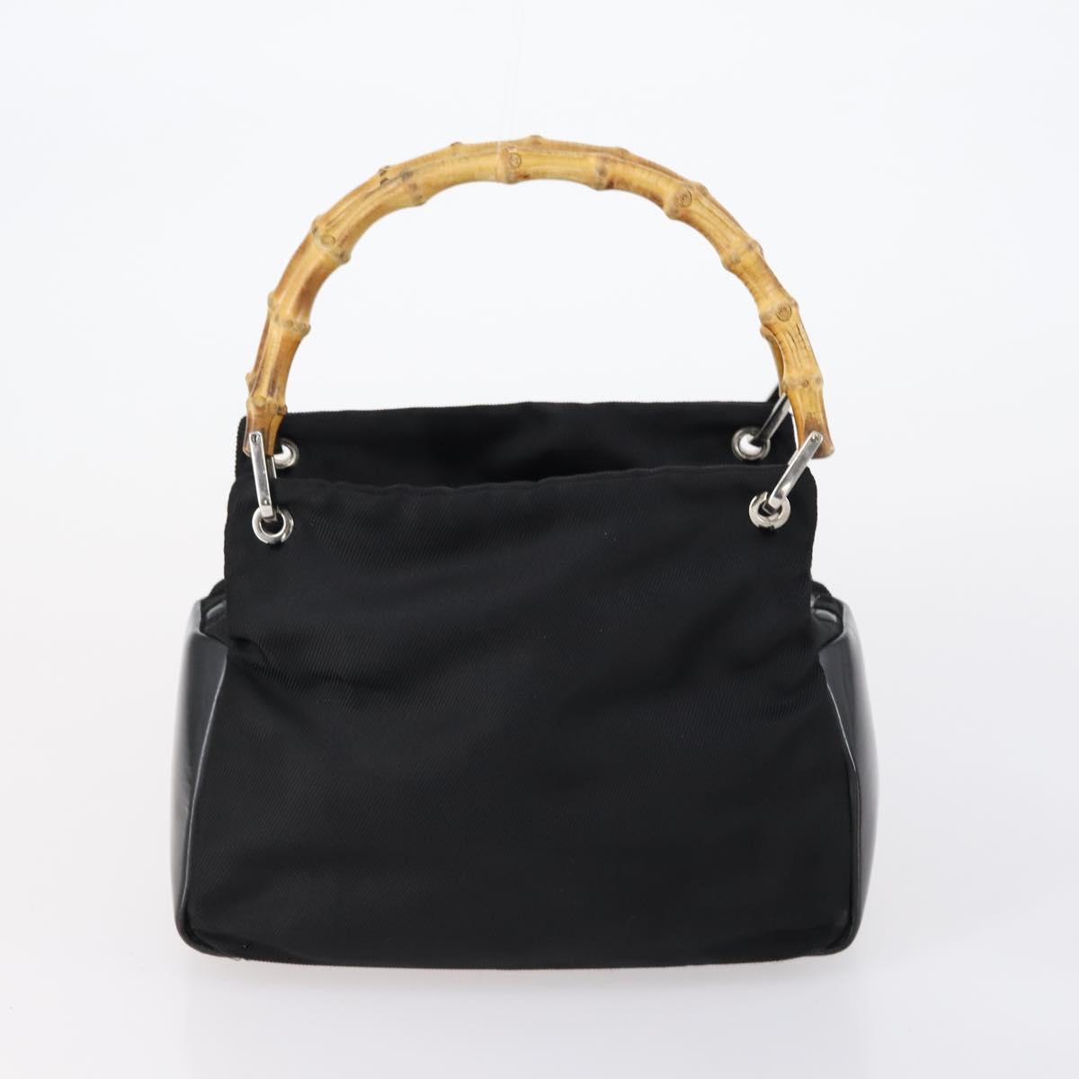 GUCCI Bamboo Hand Bag Nylon Leather 4 Set Black White Auth bs30537