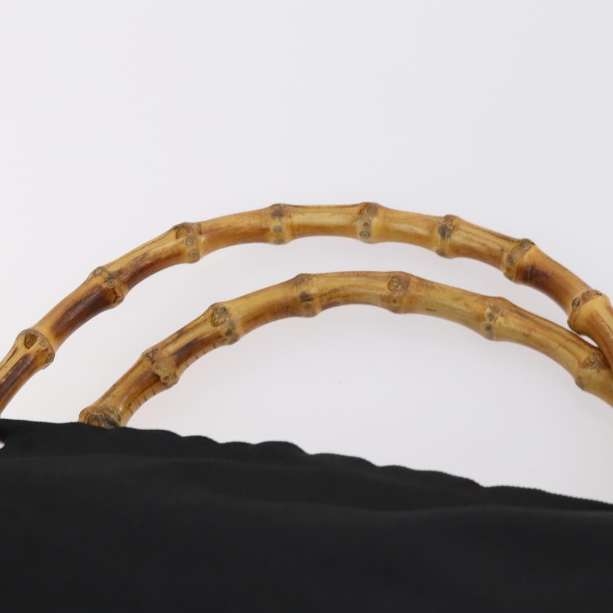 GUCCI Bamboo Hand Bag Nylon Leather 4 Set Black White Auth bs30537