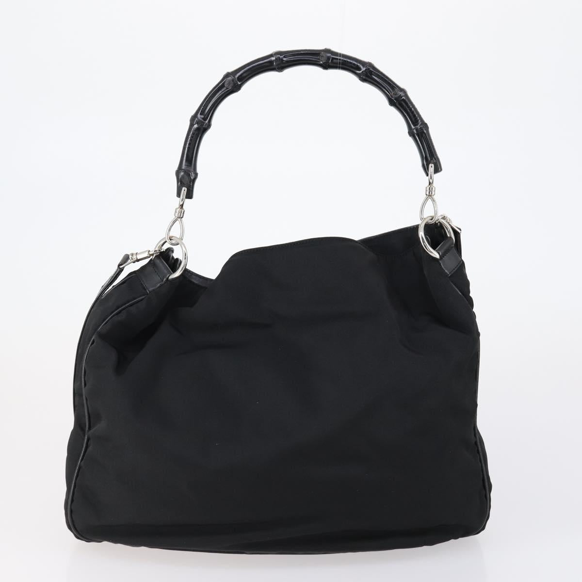 GUCCI Bamboo Hand Bag Nylon Leather 4 Set Black White Auth bs30537