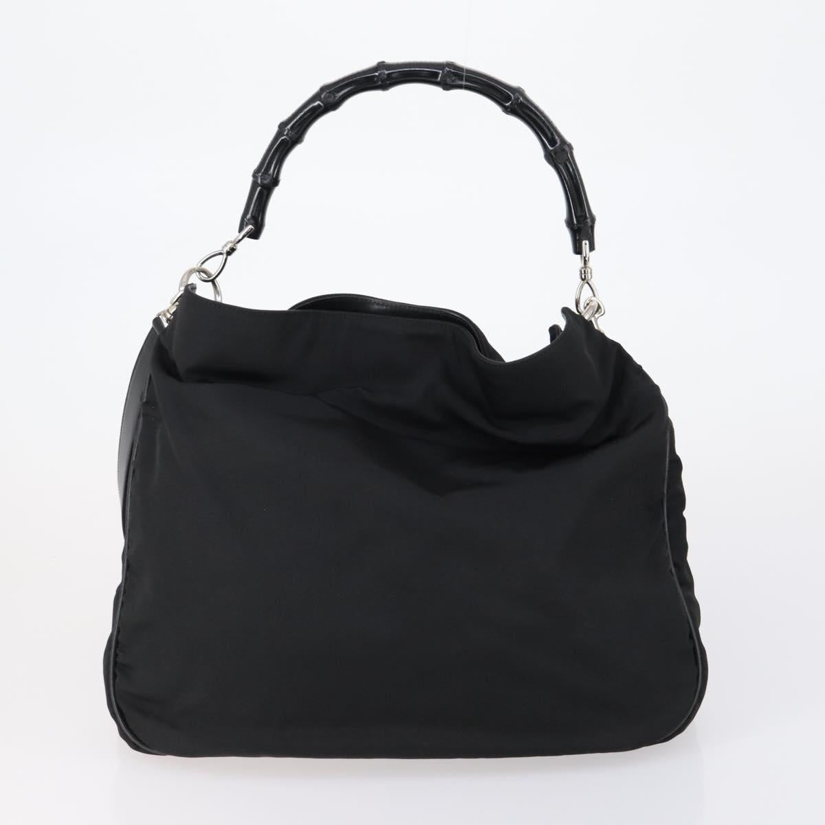 GUCCI Bamboo Hand Bag Nylon Leather 4 Set Black White Auth bs30537
