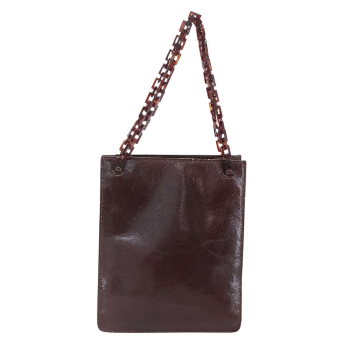 PRADA Chain Hand Bag Leather Brown Auth bs30545