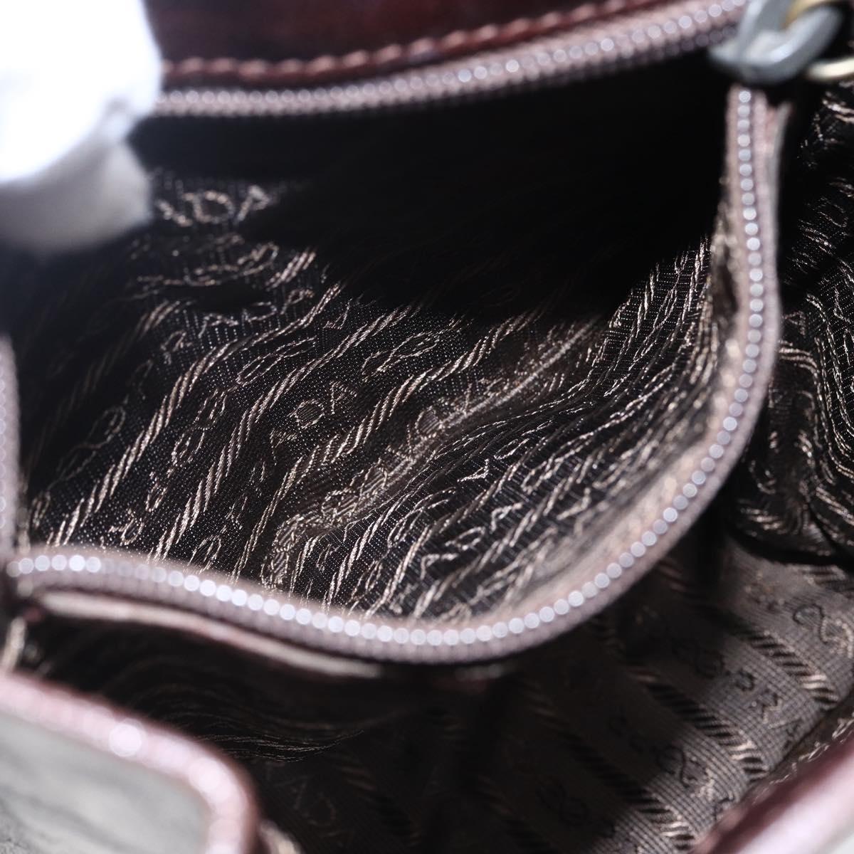 PRADA Chain Hand Bag Leather Brown Auth bs30545