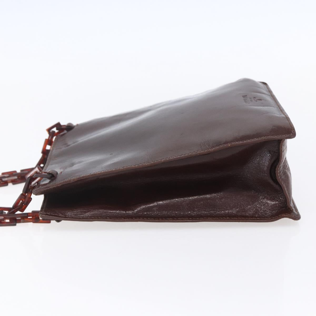 PRADA Chain Hand Bag Leather Brown Auth bs30545