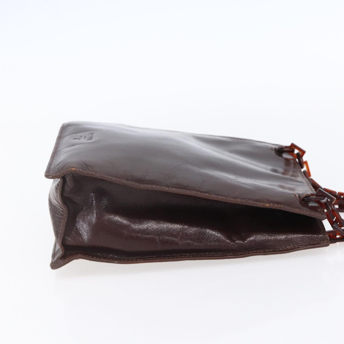 PRADA Chain Hand Bag Leather Brown Auth bs30545