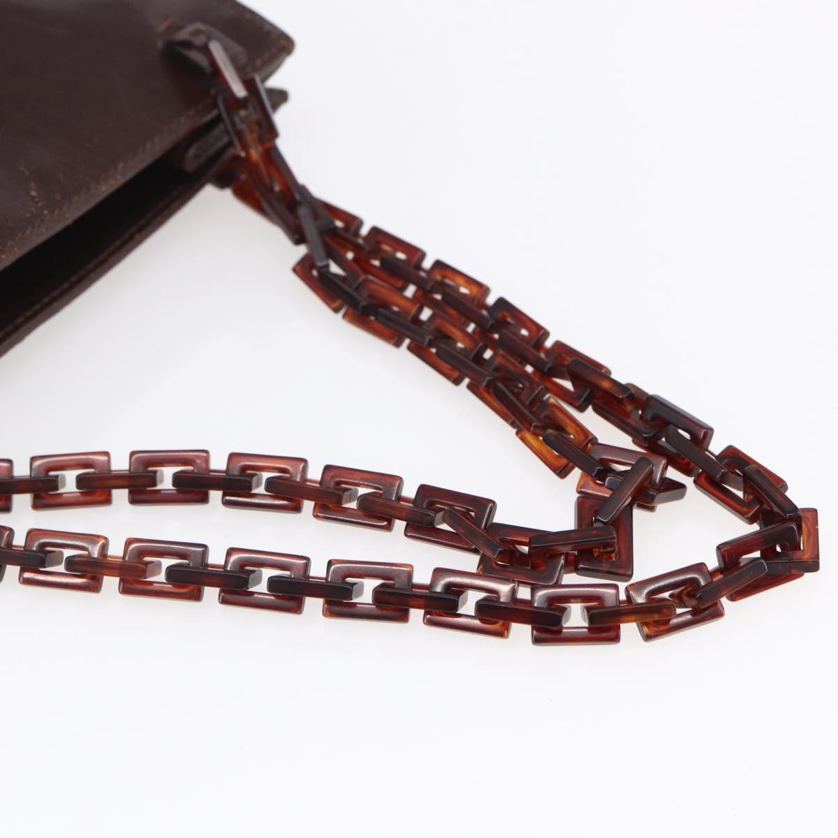 PRADA Chain Hand Bag Leather Brown Auth bs30545