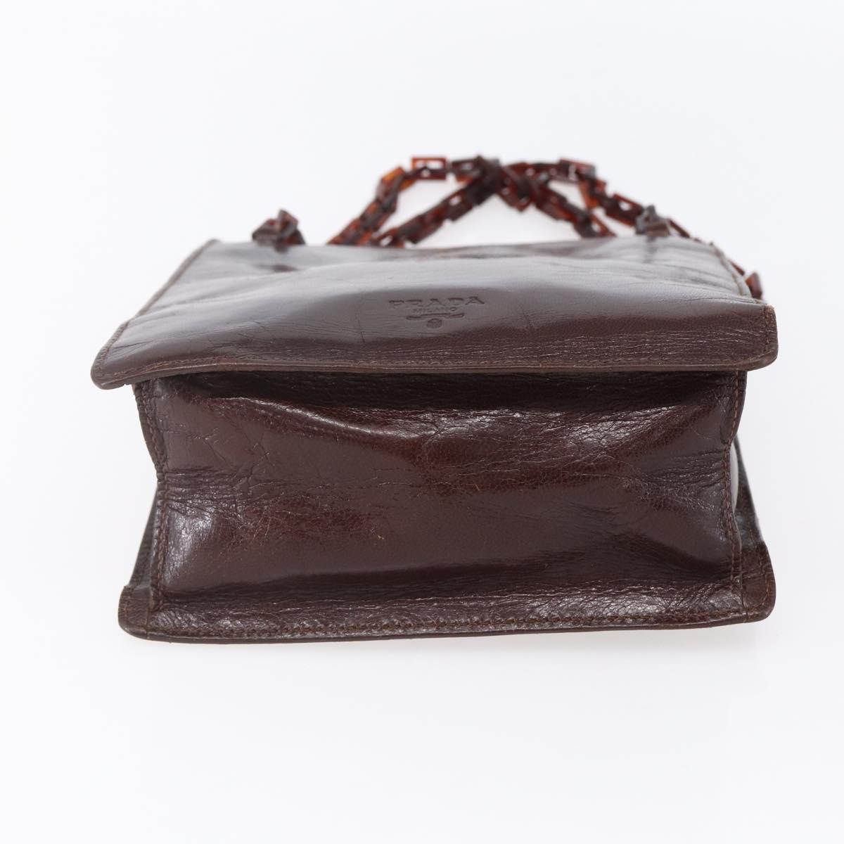 PRADA Chain Hand Bag Leather Brown Auth bs30545