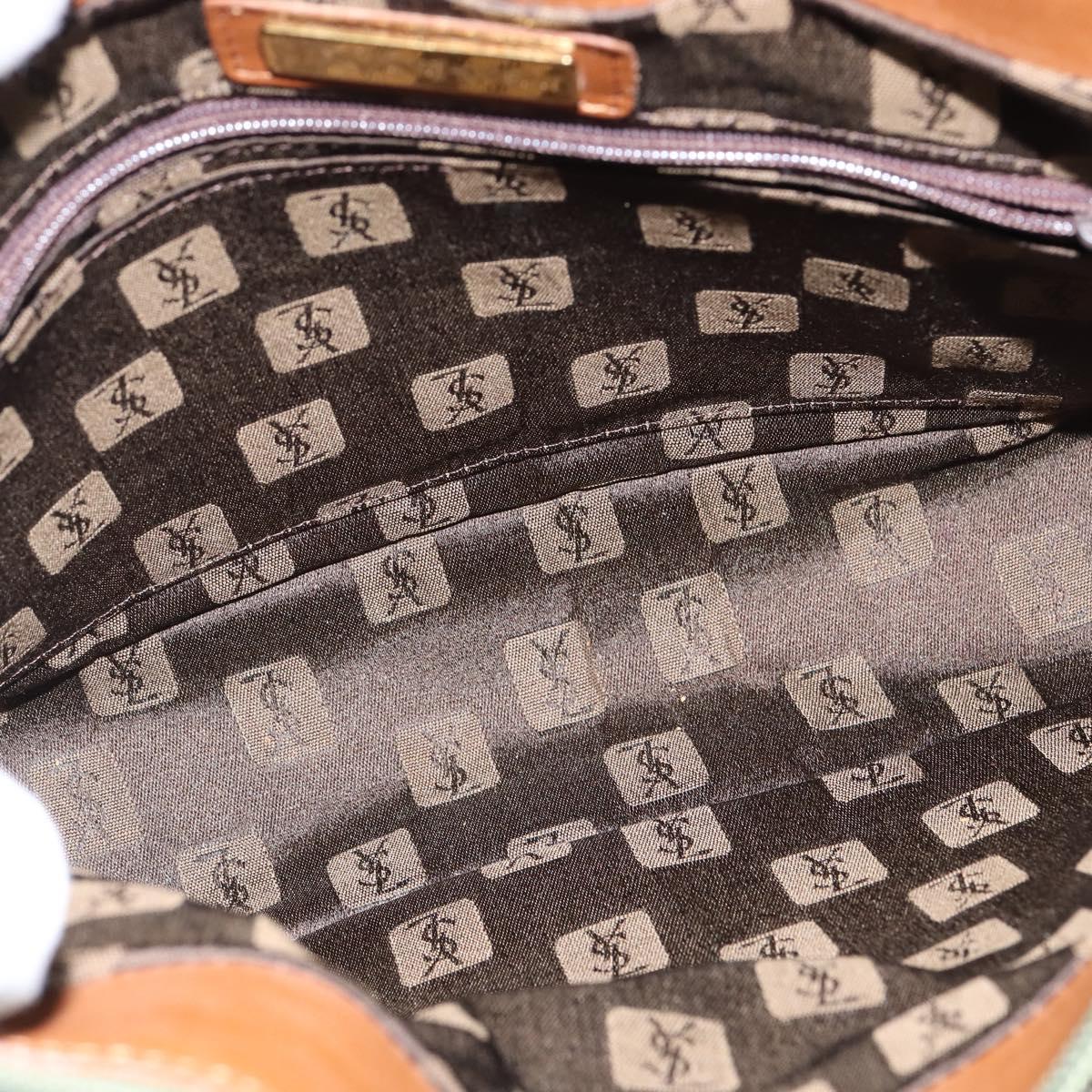 SAINT LAURENT Shoulder Bag PVC Leather Brown Gold Auth bs30550