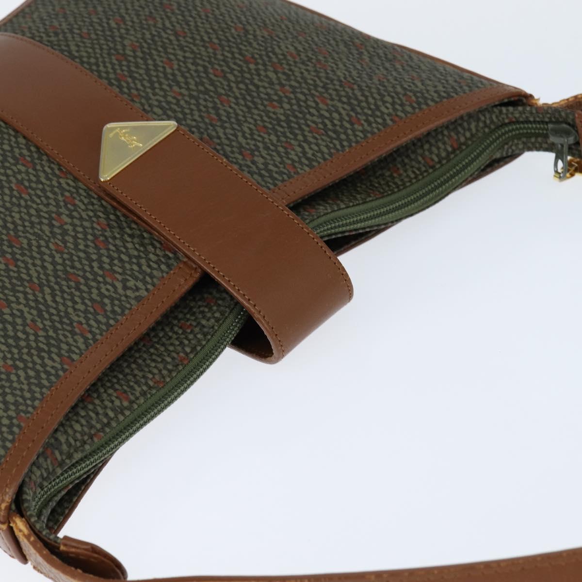 SAINT LAURENT Shoulder Bag PVC Leather Brown Gold Auth bs30550