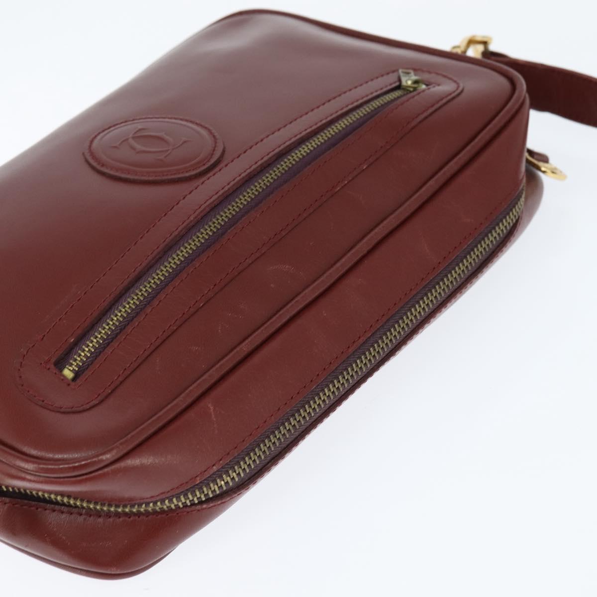 CARTIER Must Line Shoulder Bag Leather Bordeaux Gold Auth bs30552