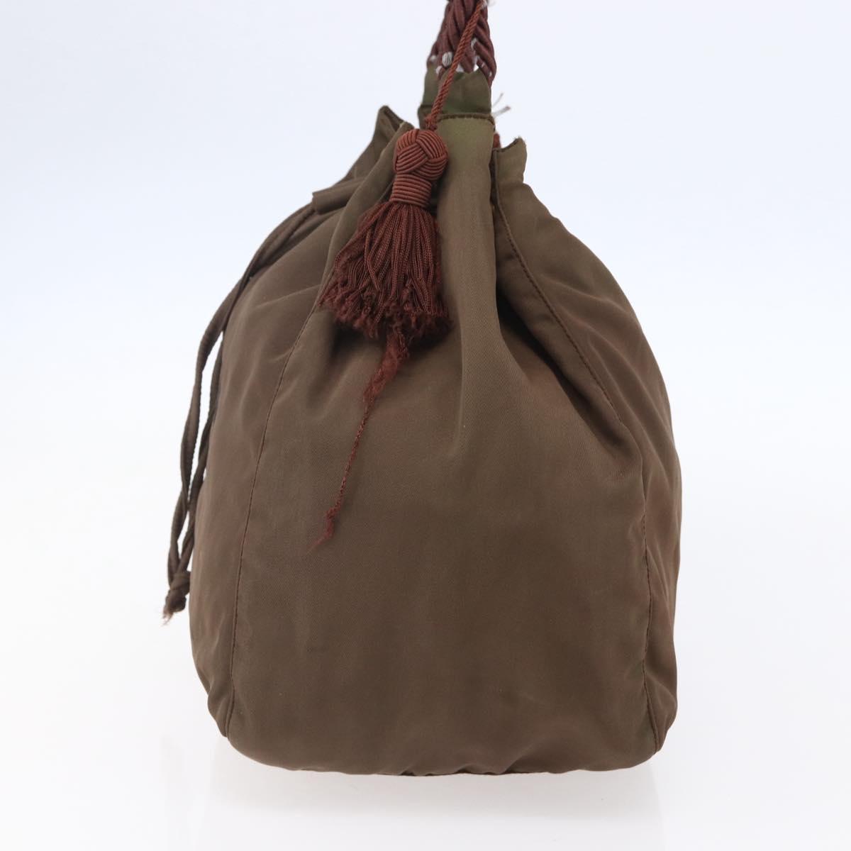 PRADA Tassel Shoulder Bag Nylon Khaki Gold Auth bs30567