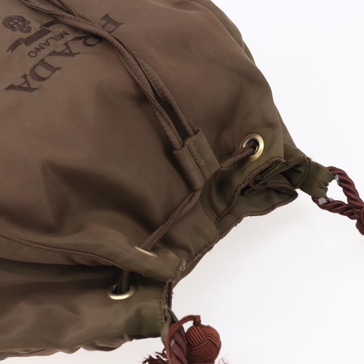 PRADA Tassel Shoulder Bag Nylon Khaki Gold Auth bs30567