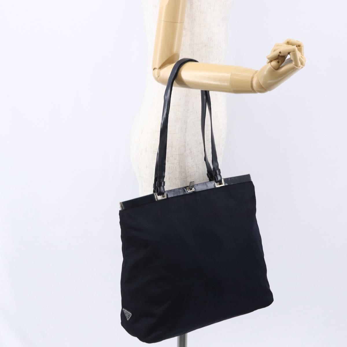 PRADA Tote Bag Nylon Navy Silver Auth bs30571