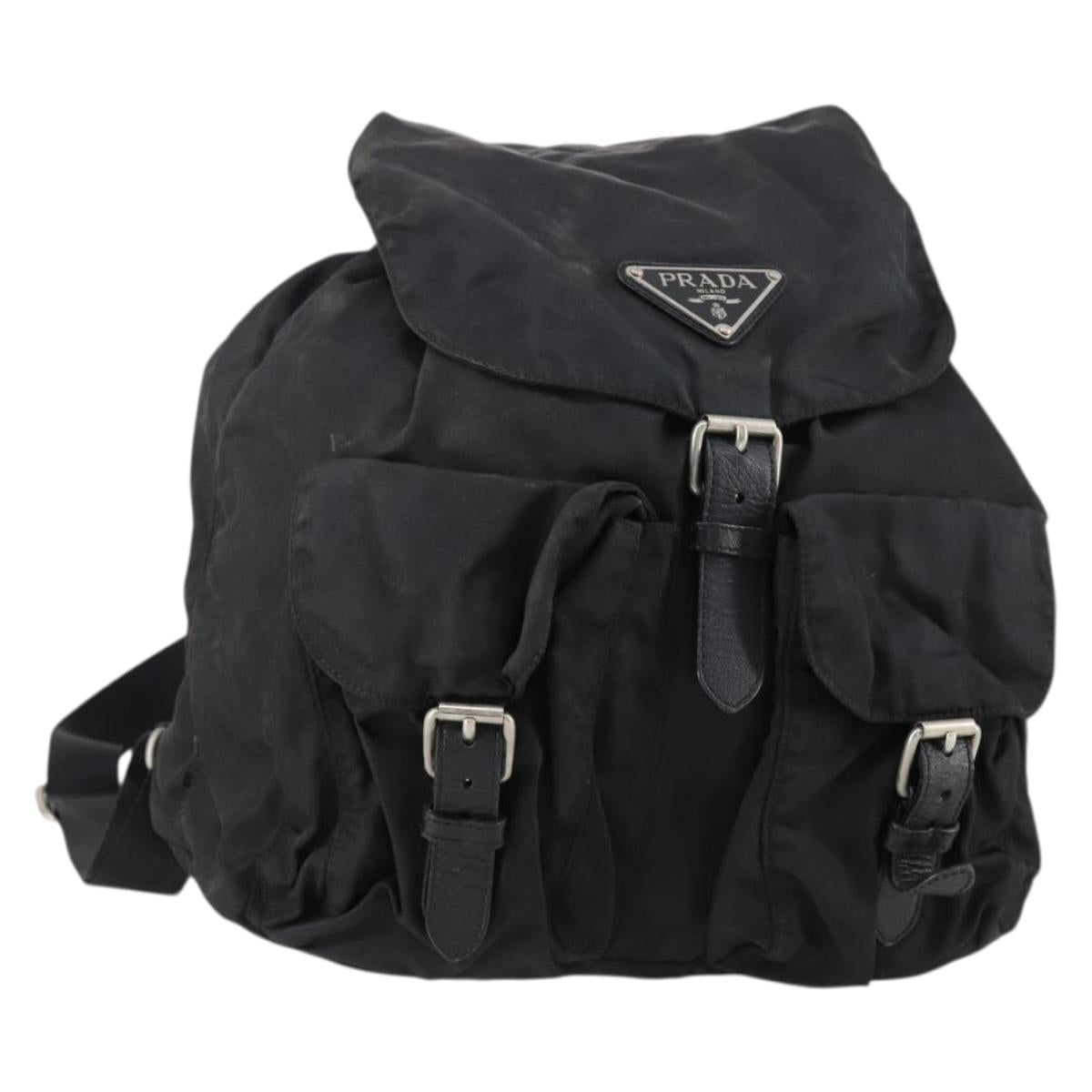 PRADA Backpack Nylon Black Silver Auth bs30573