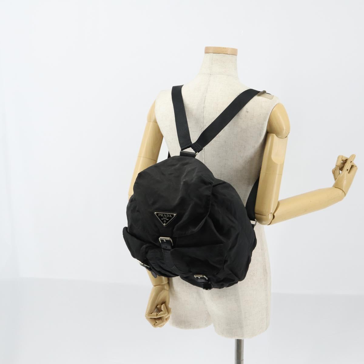 PRADA Backpack Nylon Black Silver Auth bs30573