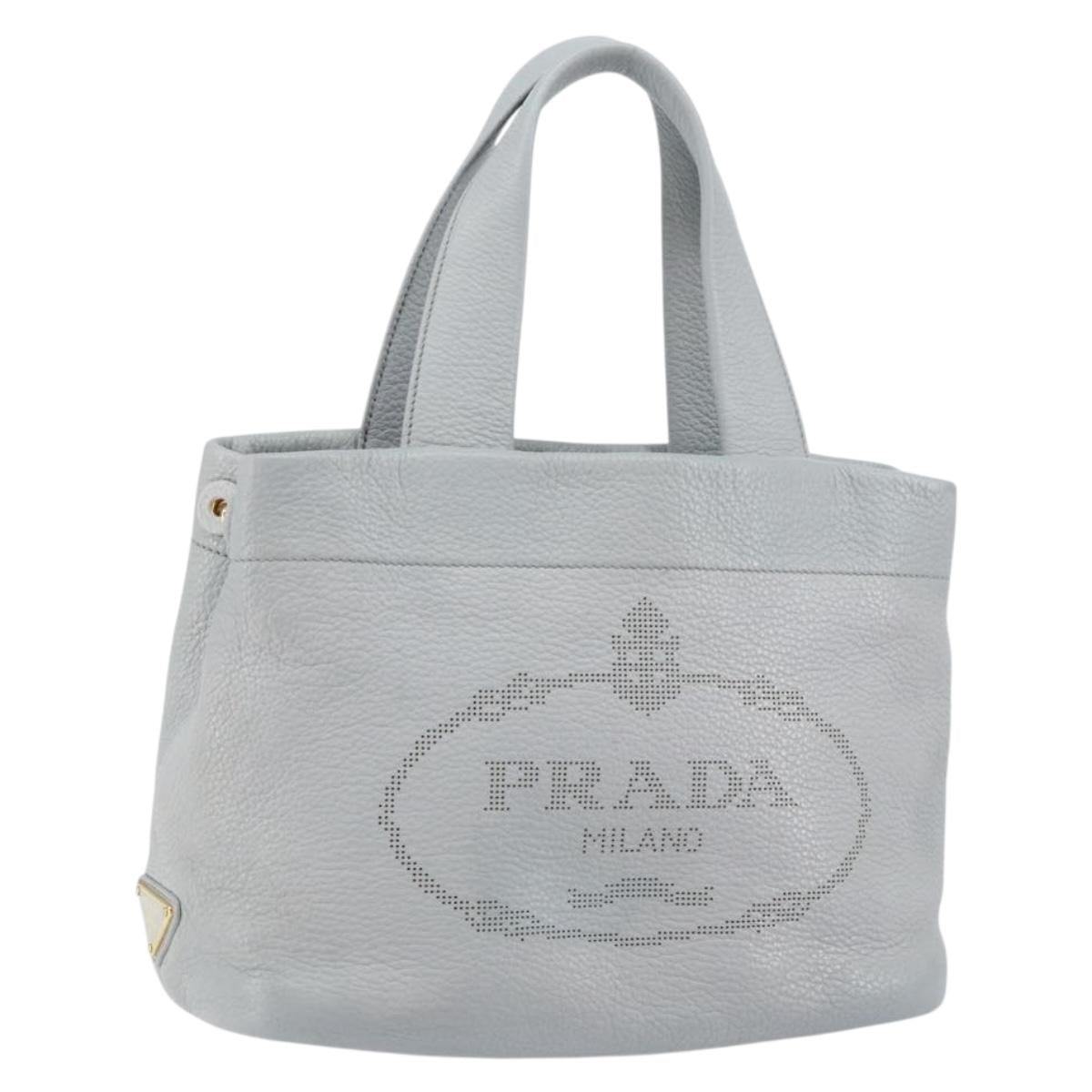 PRADA Small Tote Bag Punching leather Gray Gold Auth bs30580