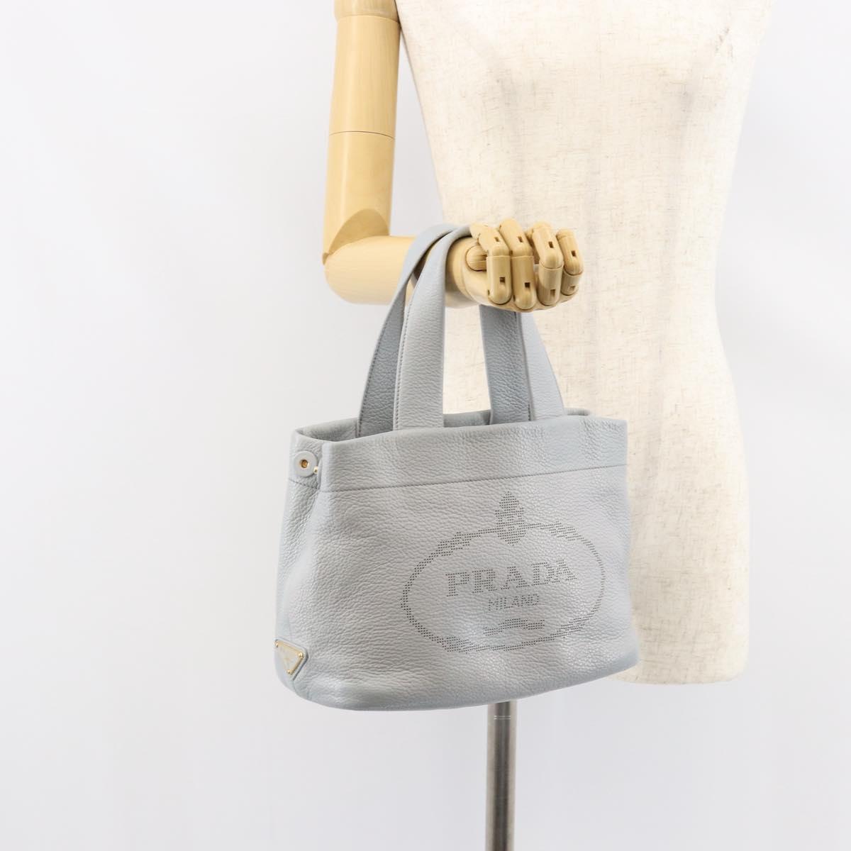 PRADA Small Tote Bag Punching leather Gray Gold Auth bs30580