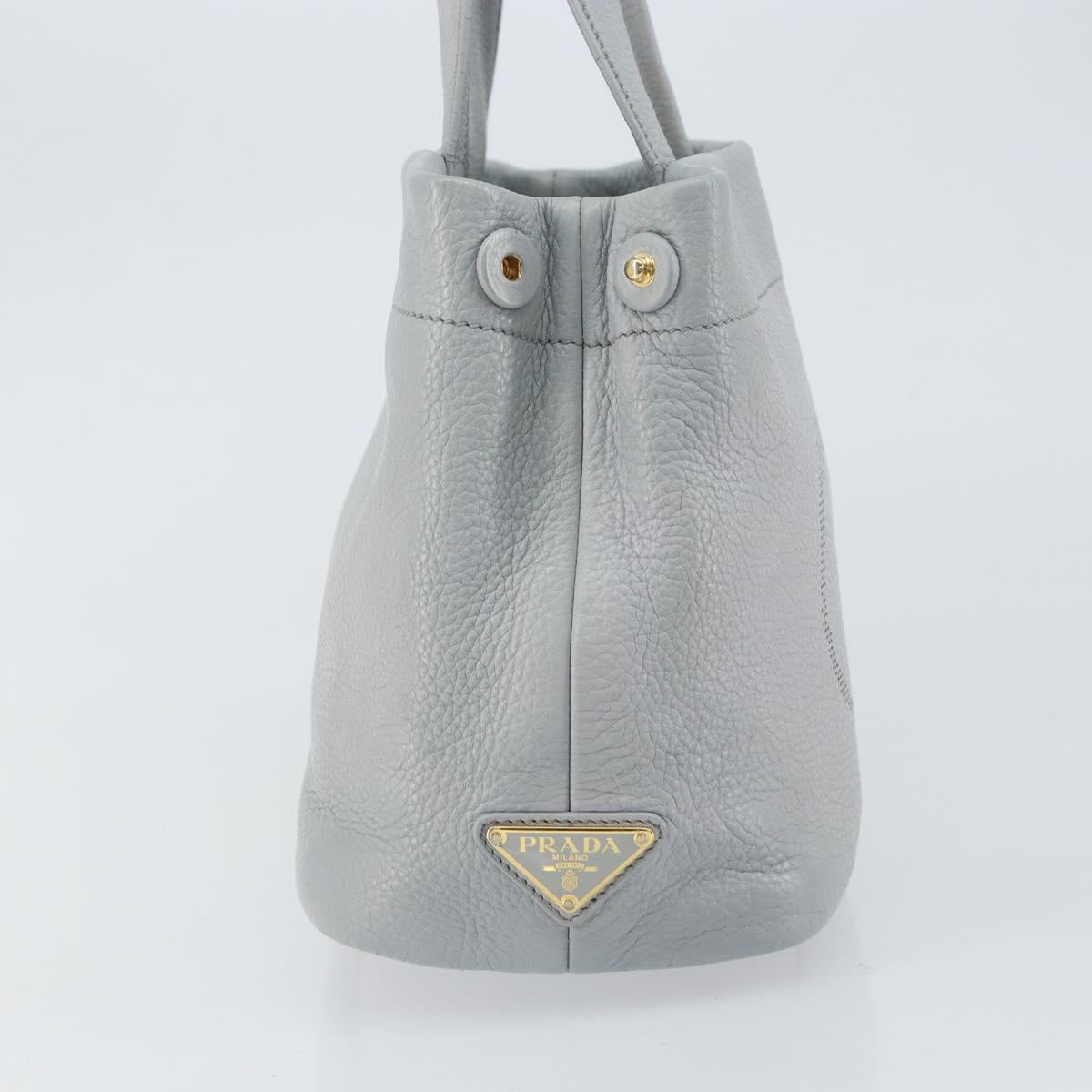 PRADA Small Tote Bag Punching leather Gray Gold Auth bs30580